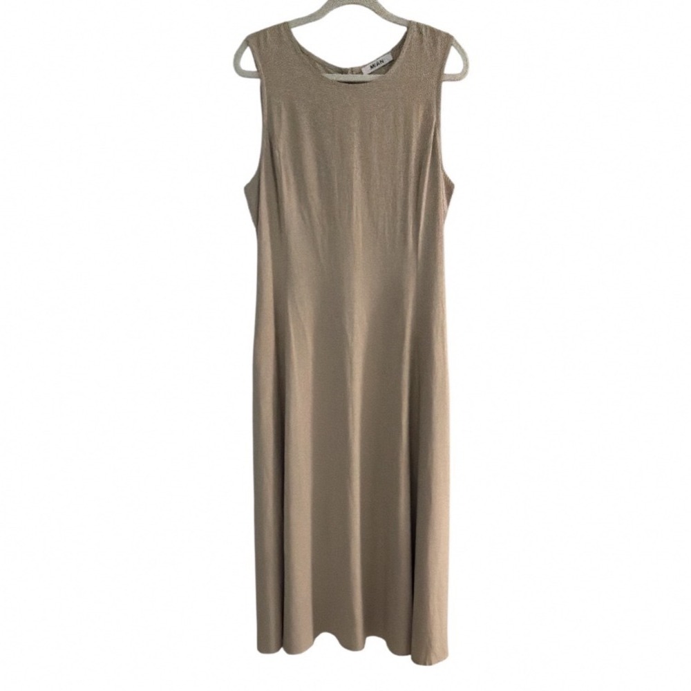 MIAN Made in Italy Beige Viscose Linen Sleeveless Midi Dress with Pockets Large‎